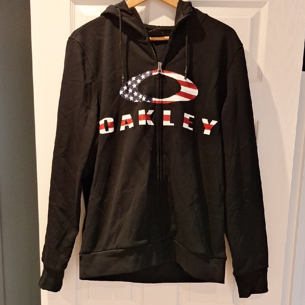 Oakley Black Zip Hoodie with Flag Logo